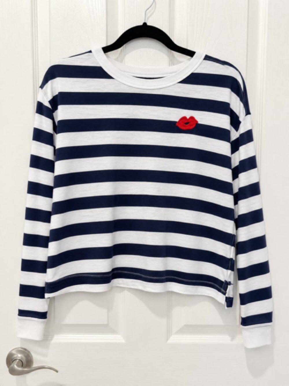 Old Navy Navy White Striped French Girl Lips Top M Coastal Preppy Y2K